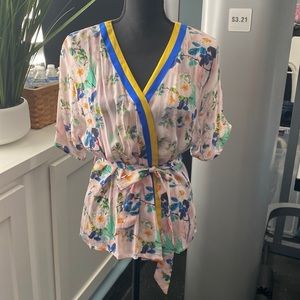 Anthropology -RDALAMAL  floral belted wrap tunic top, EUC, size XS